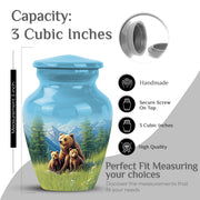 Steel Blue Bear Cremation Urn close-up of engraving and surface detail - elegant classic bear relief with fine detailing - mini keepsake memorial for portion of cremation ashes