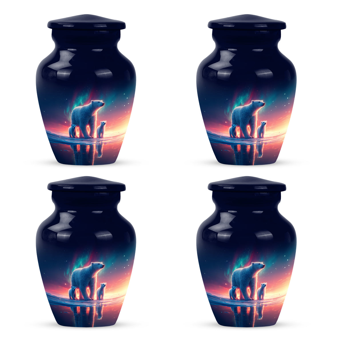 Powder Blue Bear Cremation Urn side profile showing urn shape - classic sculpted bear pattern on smooth aluminum - 10 inch aluminum urn for cremated remains