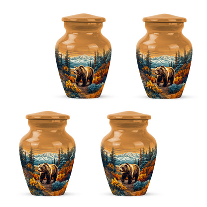Burnished Gold Bear Cremation Urn side profile showing urn shape - elegant classic bear relief with fine detailing - 10 inch aluminum urn for cremated remains