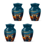Slate Blue Bear Cremation Urn side profile showing urn shape - classic sculpted bear pattern on smooth aluminum - 10 inch aluminum urn for cremated remains