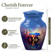 Misty Blue Bear Cremation Urn close-up of engraving and surface detail - timeless bear motif etched into premium metal - mini keepsake memorial for portion of cremation ashes