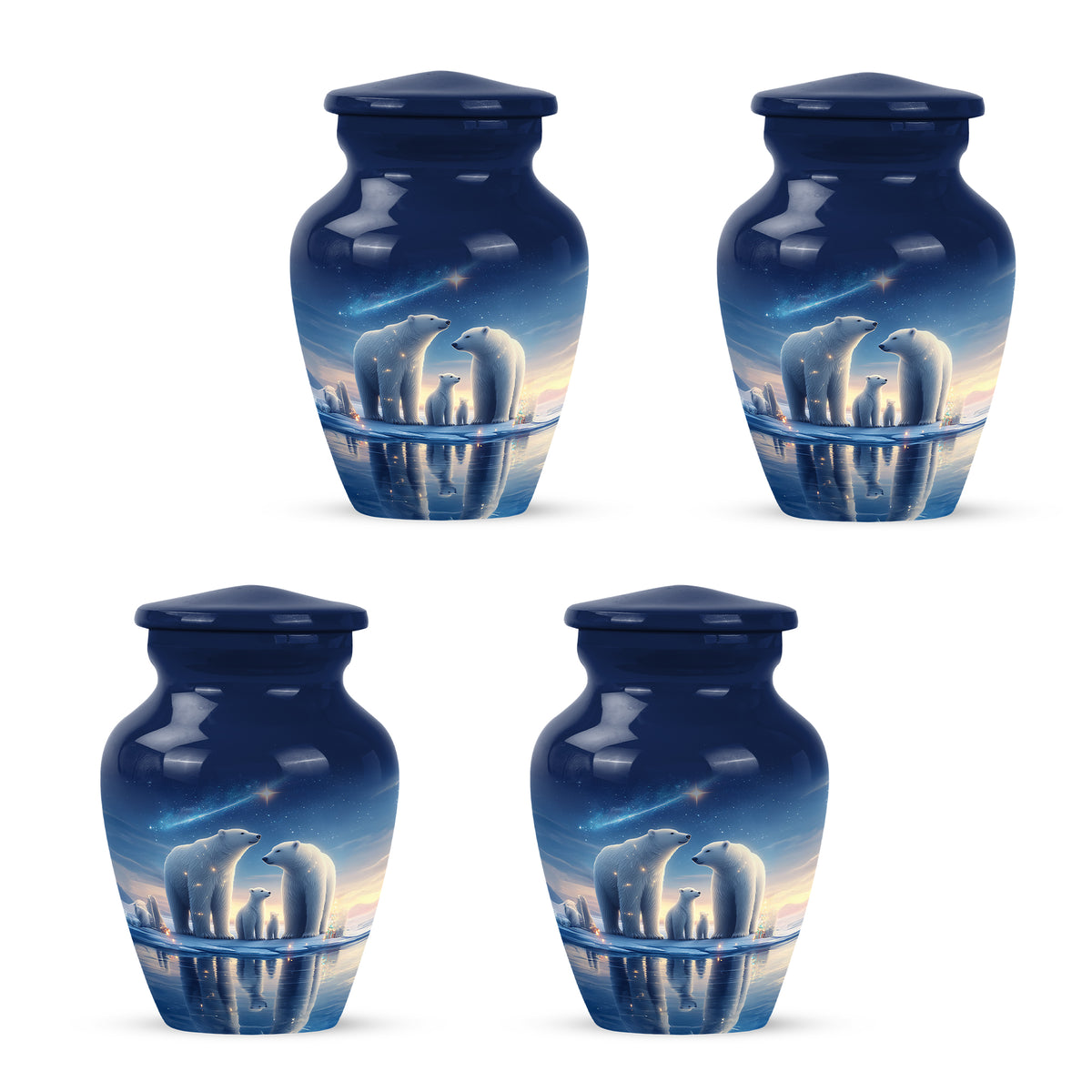 Cornflower Blue Bear Cremation Urn side profile showing urn shape - elegant classic bear relief with fine detailing - 10 inch aluminum urn for cremated remains