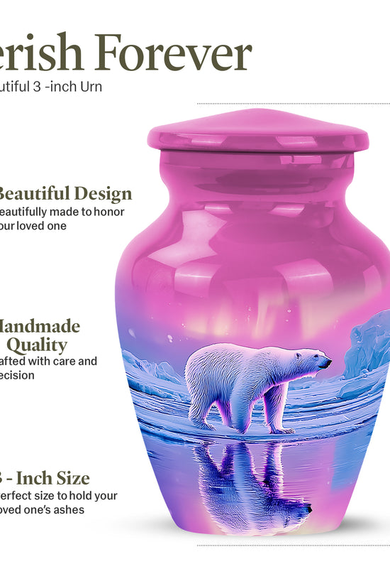 Pastel Pink Bear Cremation Urn close-up of engraving and surface detail - timeless bear motif etched into premium metal - mini keepsake memorial for portion of cremation ashes
