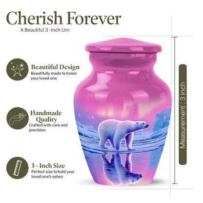 Pastel Pink Bear Cremation Urn close-up of engraving and surface detail - timeless bear motif etched into premium metal - mini keepsake memorial for portion of cremation ashes