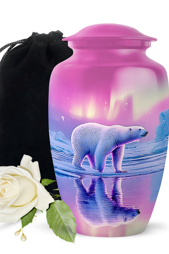 Dusty Pink Bear Cremation Urn angled view of lid and engraved motif - elegant classic bear relief with fine detailing - full-size 10 inch 200 cubic inch adult cremation urn
