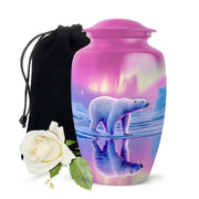 Dusty Pink Bear Cremation Urn angled view of lid and engraved motif - elegant classic bear relief with fine detailing - full-size 10 inch 200 cubic inch adult cremation urn