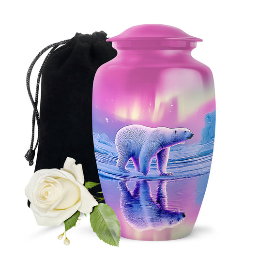 Dusty Pink Bear Cremation Urn angled view of lid and engraved motif - elegant classic bear relief with fine detailing - full-size 10 inch 200 cubic inch adult cremation urn