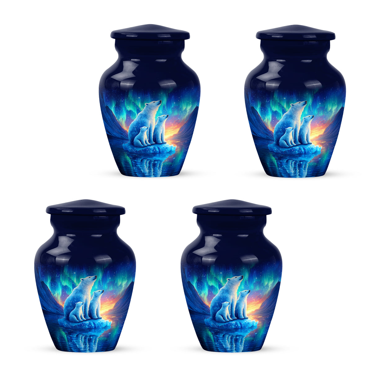 Steel Blue Bear Cremation Urn side profile showing urn shape - traditional bear engraving with hand-polished finish - 10 inch aluminum urn for cremated remains
