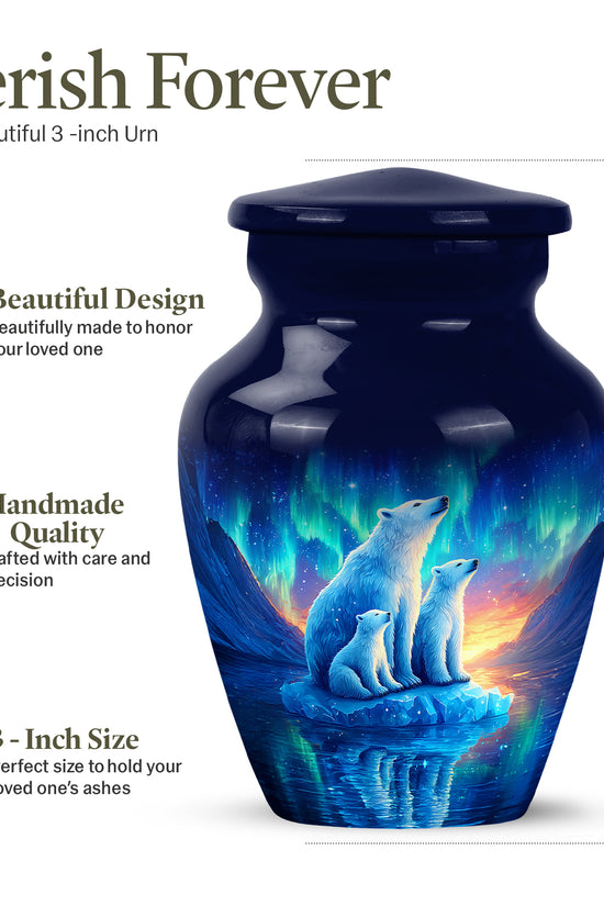 Sapphire Blue Bear Cremation Urn close-up of engraving and surface detail - traditional bear engraving with hand-polished finish - mini keepsake memorial for portion of cremation ashes