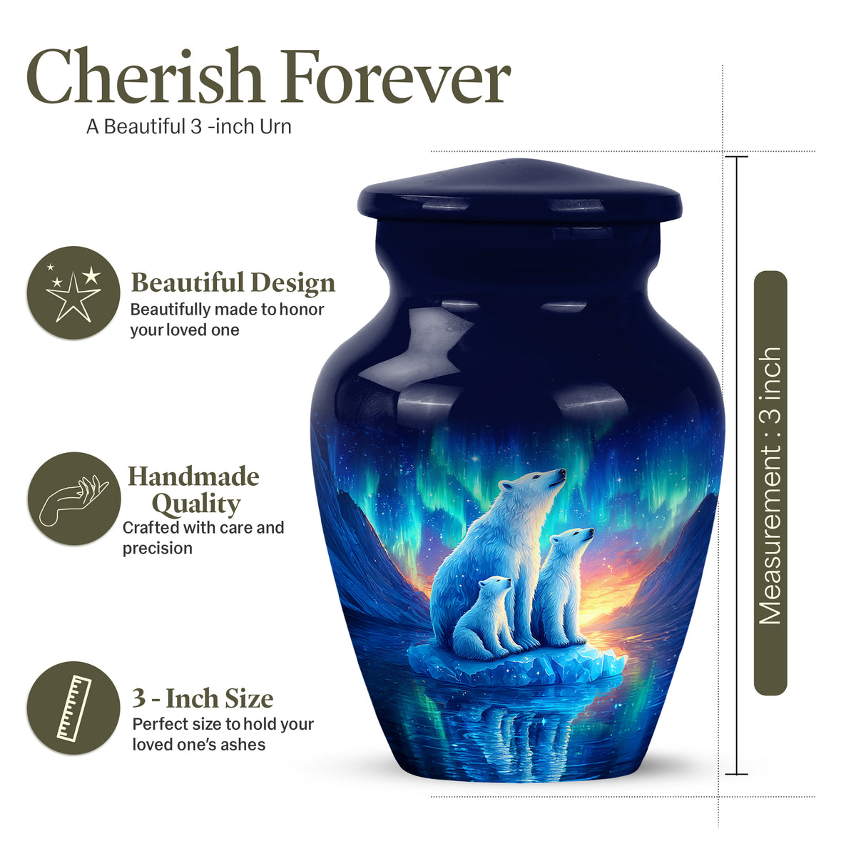 Sapphire Blue Bear Cremation Urn close-up of engraving and surface detail - traditional bear engraving with hand-polished finish - mini keepsake memorial for portion of cremation ashes