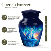 Sapphire Blue Bear Cremation Urn close-up of engraving and surface detail - traditional bear engraving with hand-polished finish - mini keepsake memorial for portion of cremation ashes