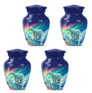 Indigo Bear Cremation Urn side profile showing urn shape - timeless bear motif etched into premium metal - 10 inch aluminum urn for cremated remains
