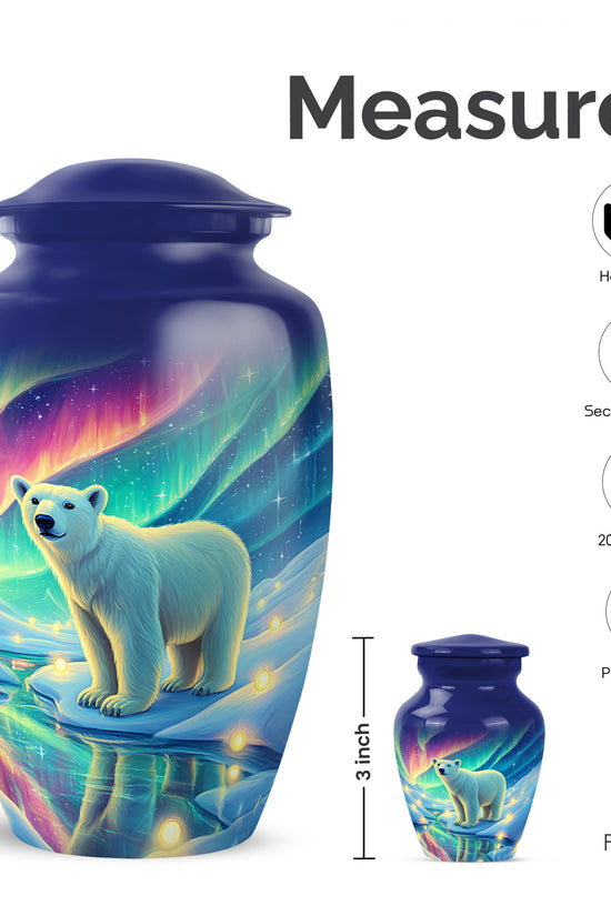 Twilight Blue Bear Cremation Urn close-up of engraving and surface detail - traditional bear engraving with hand-polished finish - mini keepsake memorial for portion of cremation ashes