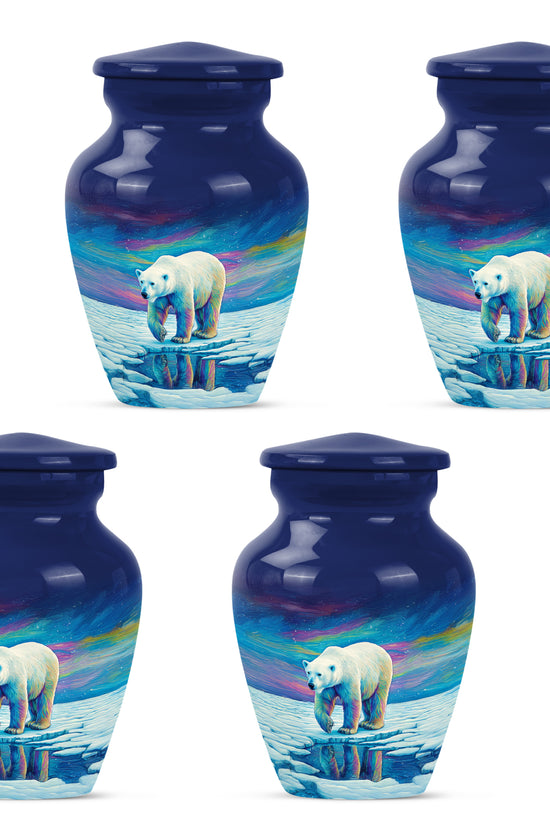 Sky Blue Bear Cremation Urn side profile showing urn shape - classic sculpted bear pattern on smooth aluminum - 10 inch aluminum urn for cremated remains