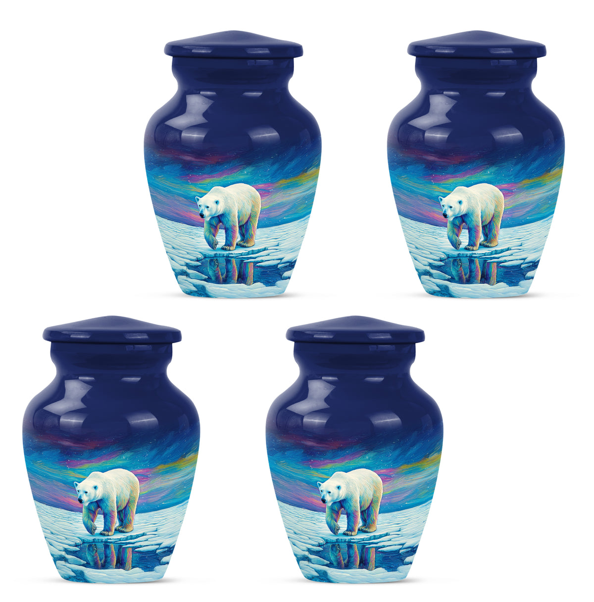 Sky Blue Bear Cremation Urn side profile showing urn shape - classic sculpted bear pattern on smooth aluminum - 10 inch aluminum urn for cremated remains