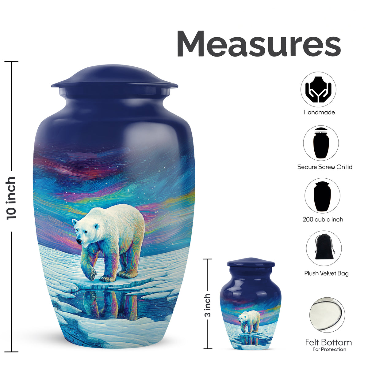 Azure Bear Cremation Urn close-up of engraving and surface detail - timeless bear motif etched into premium metal - mini keepsake memorial for portion of cremation ashes