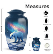 Serene Blue Bear Cremation Urn close-up of engraving and surface detail - traditional bear engraving with hand-polished finish - mini keepsake memorial for portion of cremation ashes