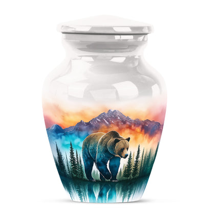 Remarkable Bear Memorial Cremation Urns - Silver 10-inch, 200 cu in - Yatskia