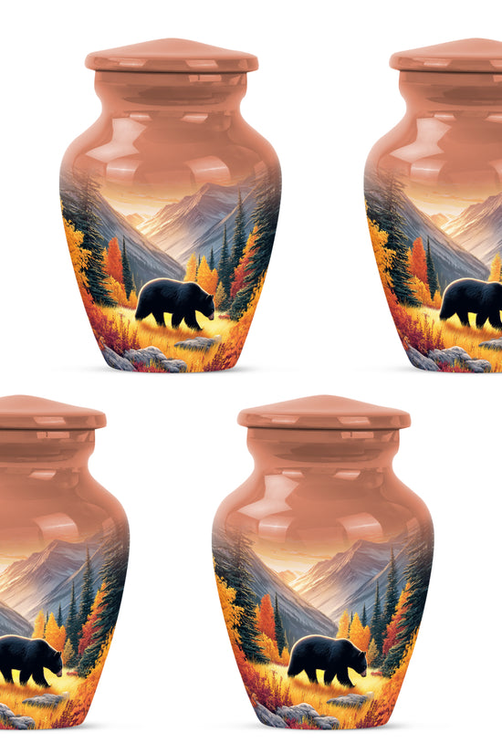 Burnished Gold Bear Cremation Urn side profile showing urn shape - elegant classic bear relief with fine detailing - 10 inch aluminum urn for cremated remains