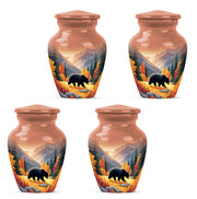 Burnished Gold Bear Cremation Urn side profile showing urn shape - elegant classic bear relief with fine detailing - 10 inch aluminum urn for cremated remains