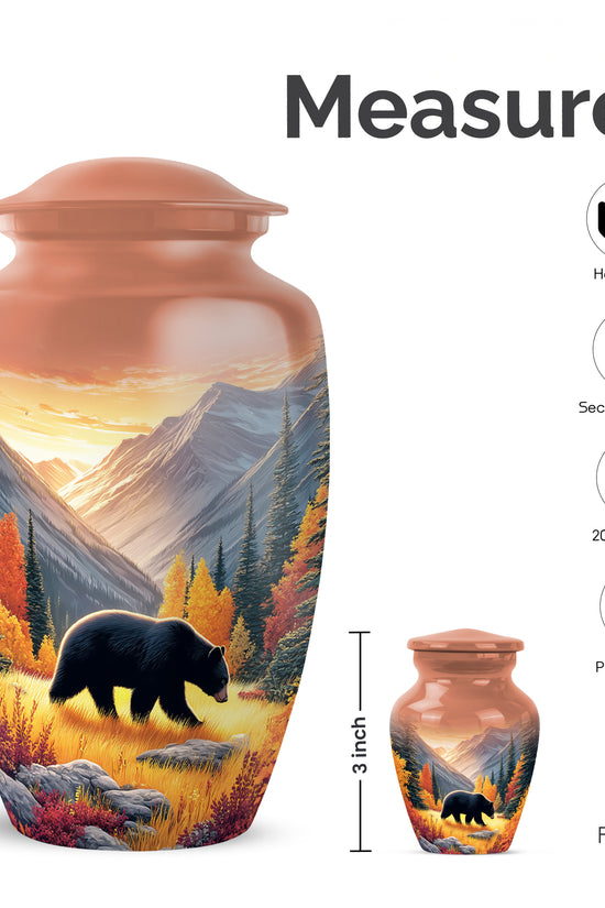 Royal Gold Bear Cremation Urn close-up of engraving and surface detail - elegant classic bear relief with fine detailing - mini keepsake memorial for portion of cremation ashes