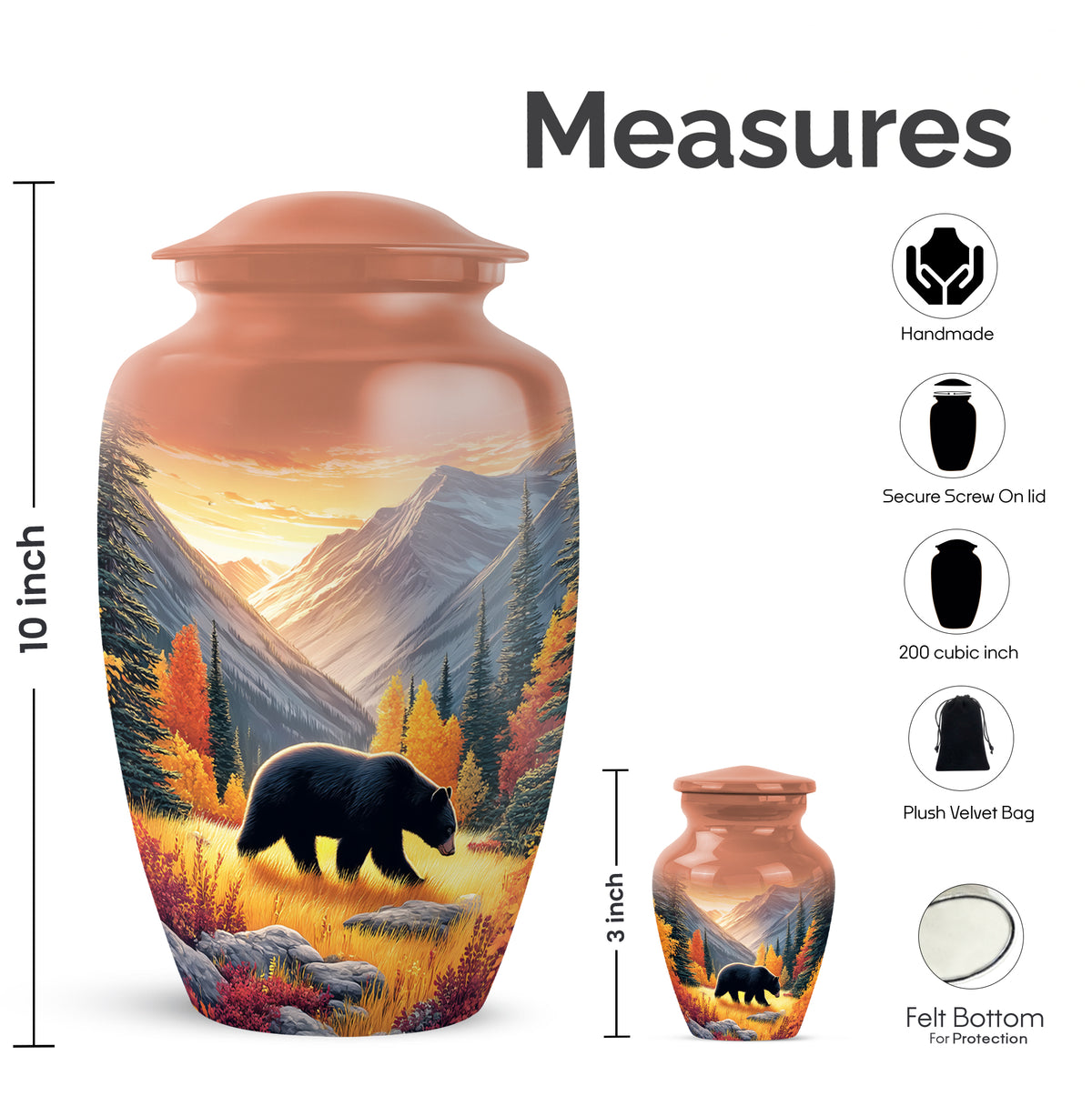 Royal Gold Bear Cremation Urn close-up of engraving and surface detail - elegant classic bear relief with fine detailing - mini keepsake memorial for portion of cremation ashes