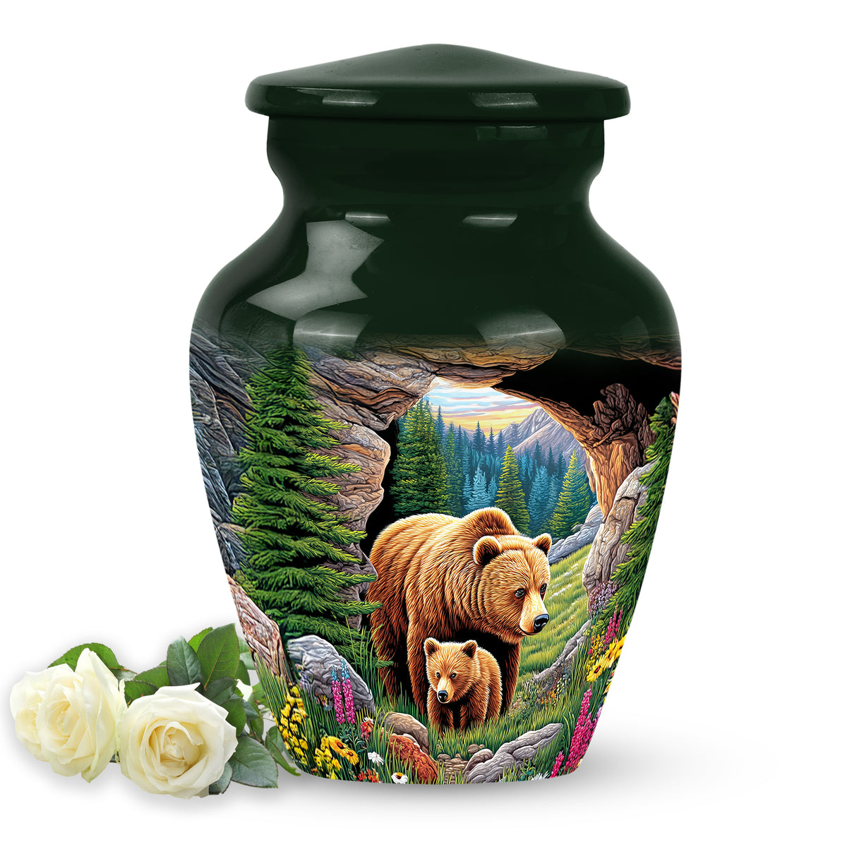 Ethereal Bear Memorial Cremation Urns - Green 10-inch, 200 cu in - Yatskia