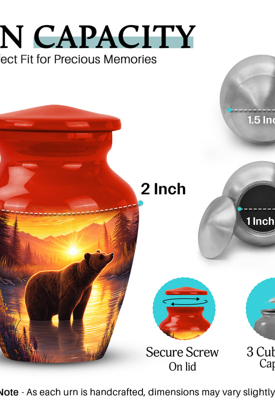 Ruby Red Bear Cremation Urn close-up of engraving and surface detail - elegant classic bear relief with fine detailing - mini keepsake memorial for portion of cremation ashes