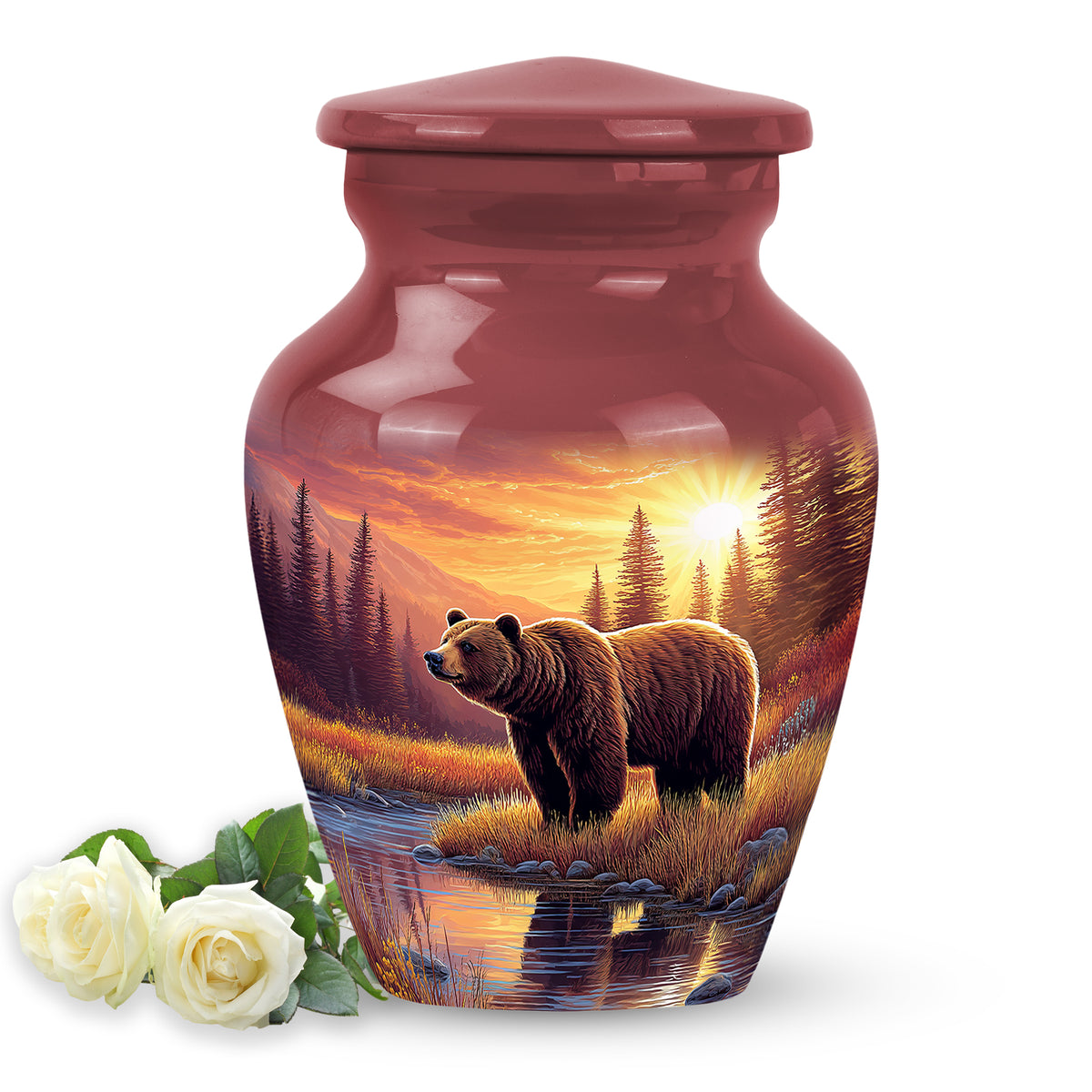 Personalized Refined Bear Cremation Urns - Red 10-inch, 200 cu in - Yatskia