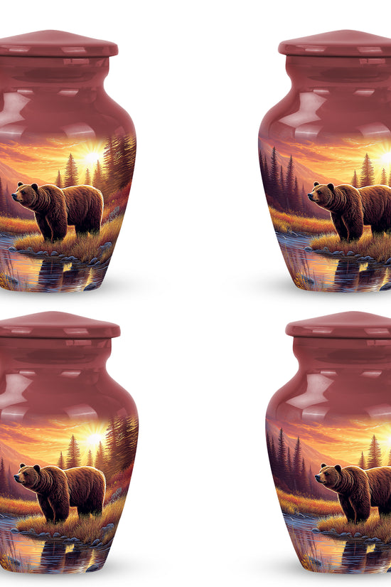 Wine Red Bear Cremation Urn side profile showing urn shape - timeless bear motif etched into premium metal - 10 inch aluminum urn for cremated remains