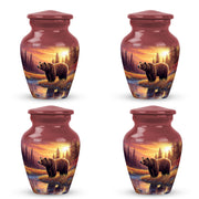 Wine Red Bear Cremation Urn side profile showing urn shape - timeless bear motif etched into premium metal - 10 inch aluminum urn for cremated remains