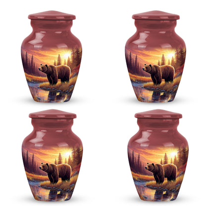 Wine Red Bear Cremation Urn side profile showing urn shape - timeless bear motif etched into premium metal - 10 inch aluminum urn for cremated remains