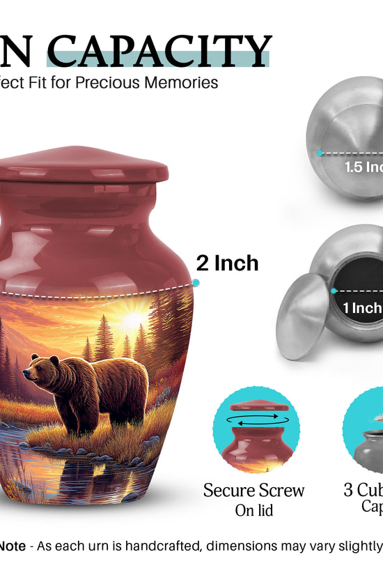 Rich Red Bear Cremation Urn close-up of engraving and surface detail - elegant classic bear relief with fine detailing - mini keepsake memorial for portion of cremation ashes