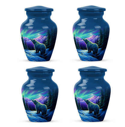 Sky Blue Bear Cremation Urn side profile showing urn shape - classic sculpted bear pattern on smooth aluminum - 10 inch aluminum urn for cremated remains