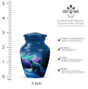 Vivid Blue Bear Cremation Urn close-up of engraving and surface detail - elegant classic bear relief with fine detailing - mini keepsake memorial for portion of cremation ashes