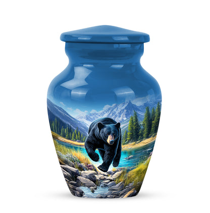 Blue Resounding Bear Memorial Urn for Ashes - 10-inch, 200 cu in - Yatskia