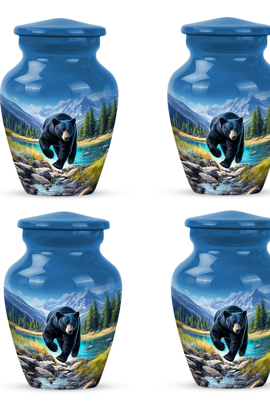 Sky Blue Bear Cremation Urn side profile showing urn shape - timeless bear motif etched into premium metal - 10 inch aluminum urn for cremated remains