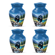 Sky Blue Bear Cremation Urn side profile showing urn shape - timeless bear motif etched into premium metal - 10 inch aluminum urn for cremated remains