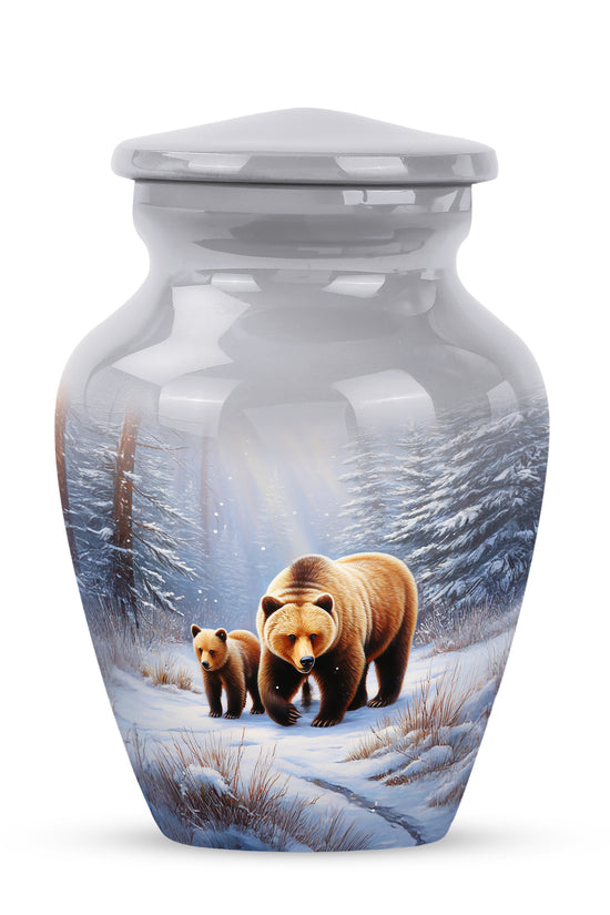 Personalized Silver Heavenly Bear Cremation Urns for Human Ashes - 10-inch, 200 cu in - Yatskia