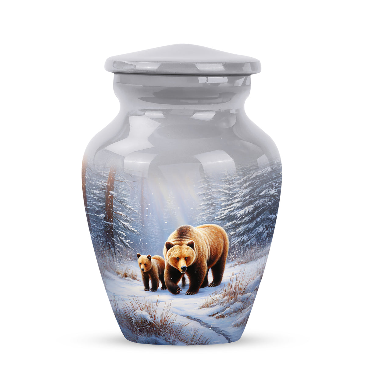 Personalized Silver Heavenly Bear Cremation Urns for Human Ashes - 10-inch, 200 cu in - Yatskia