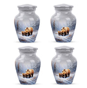 Sterling Silver Bear Cremation Urn side profile showing urn shape - classic sculpted bear pattern on smooth aluminum - 10 inch aluminum urn for cremated remains