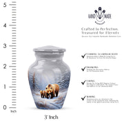 Moonlight Silver Bear Cremation Urn close-up of engraving and surface detail - elegant classic bear relief with fine detailing - mini keepsake memorial for portion of cremation ashes