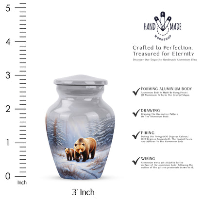 Moonlight Silver Bear Cremation Urn close-up of engraving and surface detail - elegant classic bear relief with fine detailing - mini keepsake memorial for portion of cremation ashes