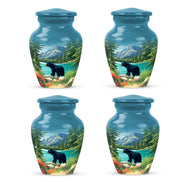 Cobalt Blue Bear Cremation Urn side profile showing urn shape - traditional bear engraving with hand-polished finish - 10 inch aluminum urn for cremated remains