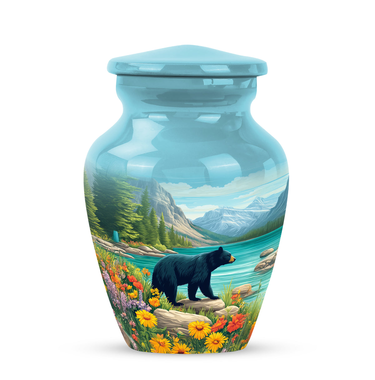 Distinguished Teal Bear Cremation Urn for Ashes - 10-inch, 200 cu in - Yatskia