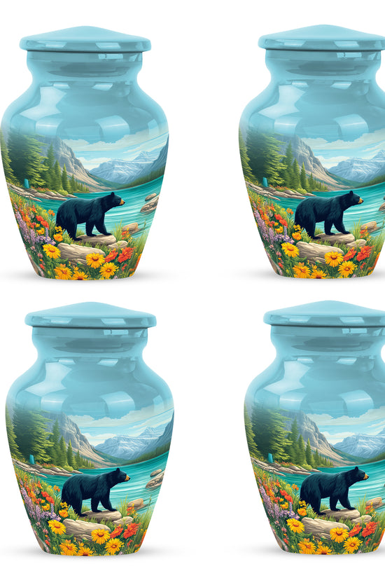 Deep Teal Bear Cremation Urn side profile showing urn shape - elegant classic bear relief with fine detailing - 10 inch aluminum urn for cremated remains