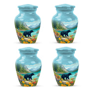 Deep Teal Bear Cremation Urn side profile showing urn shape - elegant classic bear relief with fine detailing - 10 inch aluminum urn for cremated remains