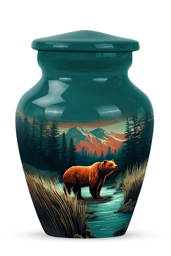 Luminous Teal Bear Benediction Urn for Human Ashes - 10-inch, 200 cu in - Yatskia