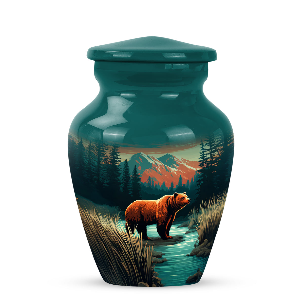 Luminous Teal Bear Benediction Urn for Human Ashes - 10-inch, 200 cu in - Yatskia