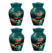 Cool Teal Bear Cremation Urn side profile showing urn shape - timeless bear motif etched into premium metal - 10 inch aluminum urn for cremated remains